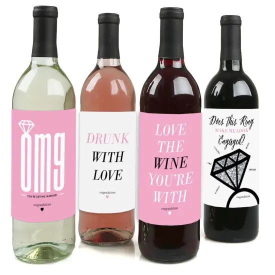Big Dot of Happiness Omg, You're Getting Married - Engagement Party Gift for Women - Wine Bottle Label Stickers - Set of 4 {1}