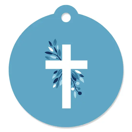 Big Dot of Happiness Blue Elegant Cross - Boy Religious Party Favor Gift Tags (Set of 20) {1}