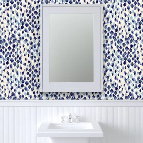 Pre-Pasted Wallpaper 2FT Wide Watercolor Drops Abstract Nature Diamond Indigo Blue Custom Pre-pasted Wallpaper by Spoonflower {6}