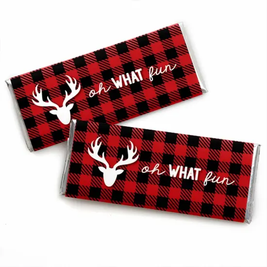 Big Dot of Happiness Prancing Plaid - Candy Bar Wrapper Christmas and Holiday Buffalo Plaid Party Favors - Set of 24 {1}