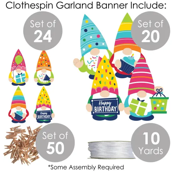 Big Dot of Happiness Gnome Birthday - Happy Birthday Party DIY Decorations - Clothespin Garland Banner - 44 Pieces {6}
