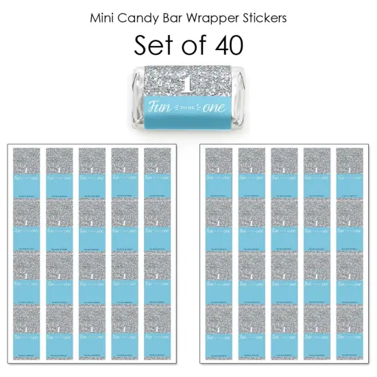 Big Dot of Happiness 1st Birthday Boy - Fun to be One - Mini Candy Bar Wrapper Stickers - First Birthday Party Small Favors - 40 Count {4}