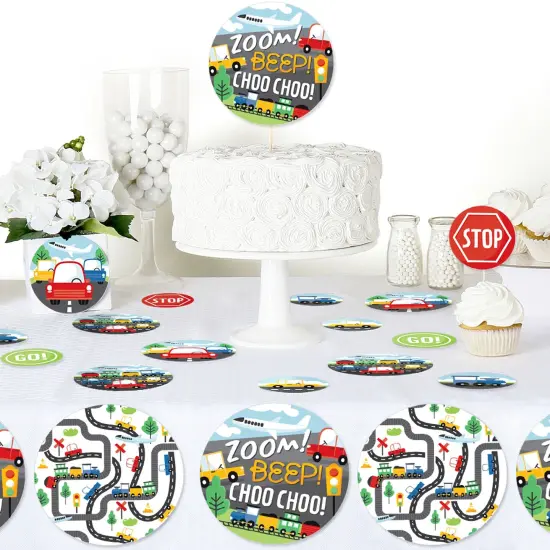 Big Dot of Happiness Cars, Trains, and Airplanes - Transportation Birthday Party Giant Circle Confetti - Party Decorations - Large Confetti 27 Count {6}