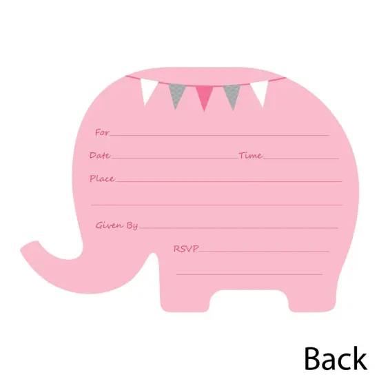 Big Dot of Happiness Pink Elephant - Shaped Fill-in Invitations - Girl Baby Shower or Birthday Party Invitation Cards with Envelopes - Set of 12 {4}