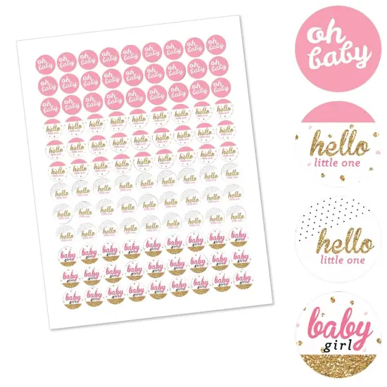 Big Dot of Happiness Hello Little One - Pink & Gold - Girl Baby Shower Party Round Candy Sticker Favors - Labels Fits Chocolate Candy (1 sheet of 108) {3}