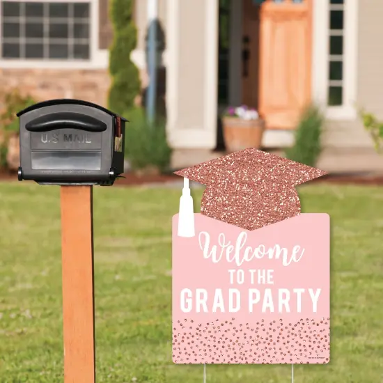 Big Dot of Happiness Rose Gold Grad - Party Decorations - Graduation Party Welcome Yard Sign {3}