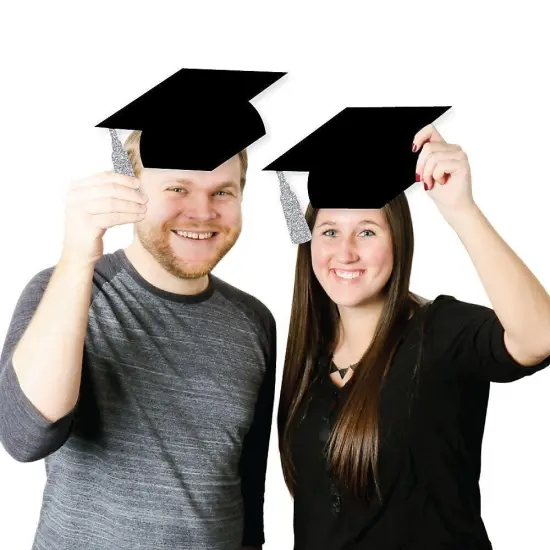 Big Dot of Happiness Silver Graduation Hat Decorations - DIY Large Party Essentials - 20 Count {4}
