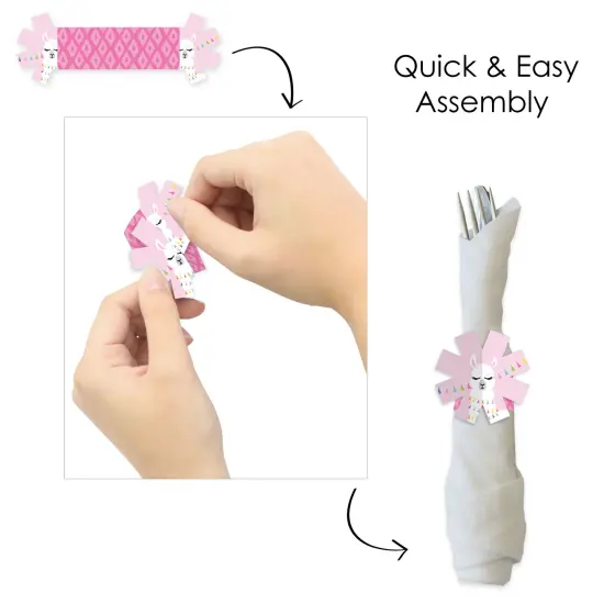 Big Dot of Happiness Whole Llama Fun - Llama Fiesta Baby Shower or Birthday Party Paper Napkin Holder - Napkin Rings - Set of 24 {6}