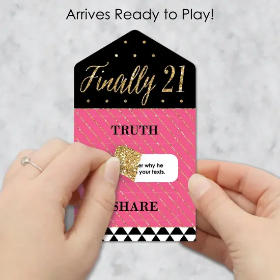 Big Dot of Happiness Finally 21 Girl - 21st Birthday Party Game Pickle Cards - Truth, Dare, Share Pull Tabs - Set of 12 {3}