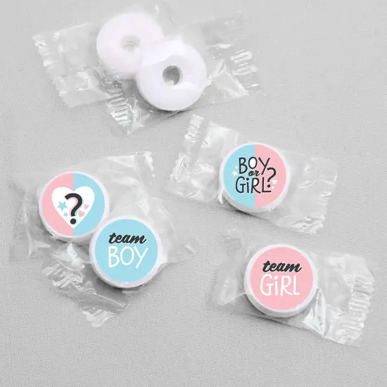 Big Dot of Happiness Baby Gender Reveal - Team Boy or Girl Party Round Candy Sticker Favors - Labels Fits Chocolate Candy (1 sheet of 108) {4}