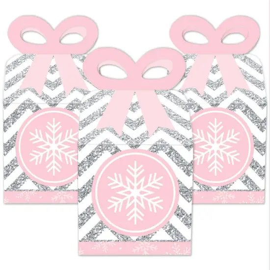 Big Dot of Happiness Pink Winter Wonderland - Square Favor Gift Boxes - Holiday Snowflake Birthday Party and Baby Shower Bow Boxes - Set of 12 {3}