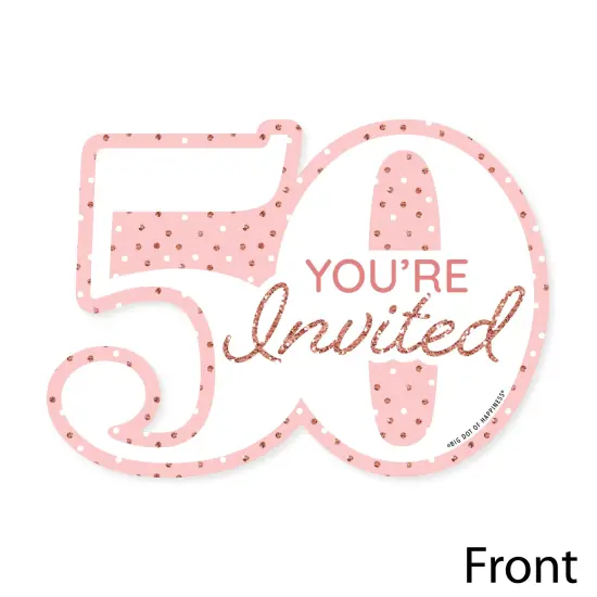 Big Dot of Happiness 50th Pink Rose Gold Birthday - Shaped Fill-In Invitations - Happy Birthday Party Invitation Cards with Envelopes - Set of 12 {4}