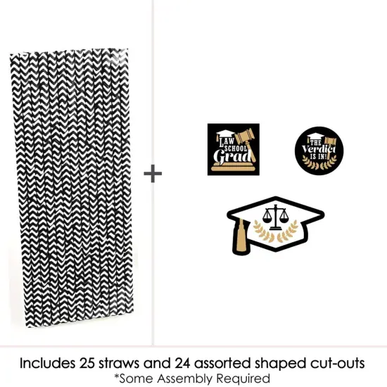 Big Dot of Happiness Law School Grad - Paper Straw Decor - Future Lawyer Graduation Party Striped Decorative Straws - Set of 24 {4}