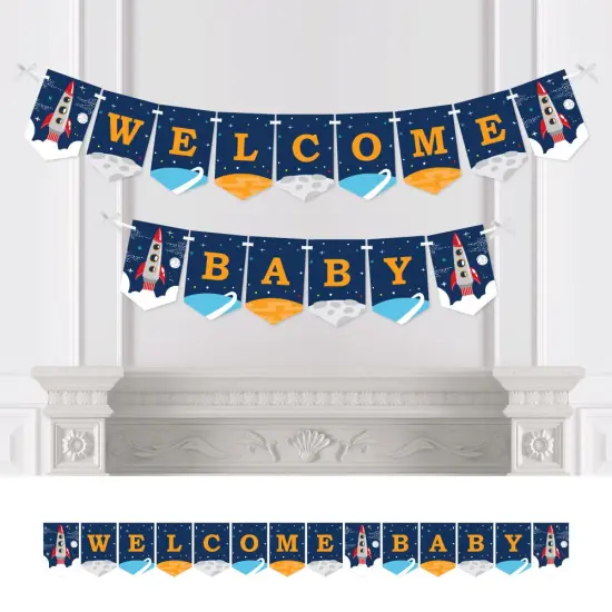 Big Dot of Happiness Blast Off to Outer Space - Rocket Ship Baby Shower Bunting Banner - Party Decorations - Welcome Baby {1}