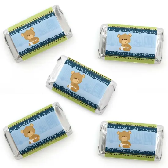 Big Dot of Happiness Baby Boy Teddy Bear - Mini Candy Bar Wrapper Stickers - Baby Shower Small Favors - 40 Count {1}