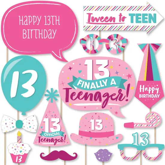 Big Dot of Happiness Girl 13th Birthday - Official Teenager Birthday Party Photo Booth Props Kit - 20 Count {1}