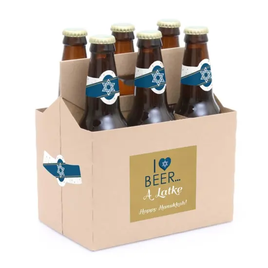 Big Dot of Happiness Happy Hanukkah - Chanukah Decorations for Women and Men - 6 Beer Bottle Label Stickers and 1 Carrier {3}