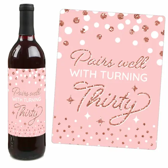 Big Dot of Happiness 30th Pink Rose Gold Birthday Party Decorations for Women and Men Wine Bottle Label Stickers 4 Ct {4}