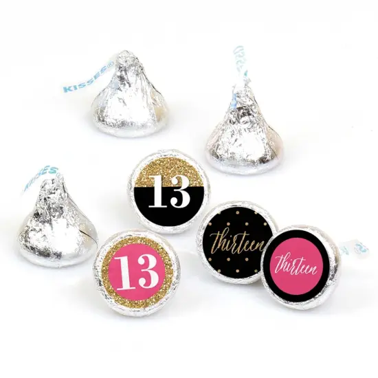 Big Dot of Happiness Chic 13th Birthday - Pink, Black and Gold - Round Candy Sticker Favors - Labels Fits Chocolate Candy (1 sheet of 108) {1}