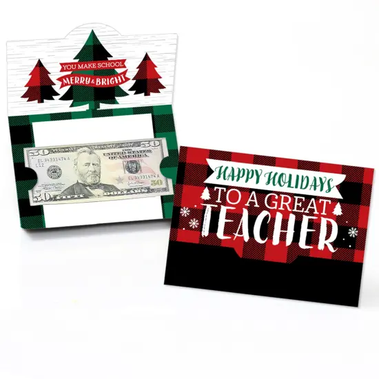 Big Dot of Happiness Plaid Teacher Appreciation - Holiday and Christmas Gifts Money And Gift Card Holders - Set of 8 {1}