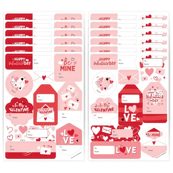 Big Dot of Happiness Happy Valentine&rsquo;s Day - Assorted Valentine Hearts Party Gift Tag Labels - To and From Stickers - 12 Sheets - 120 Stickers {1}