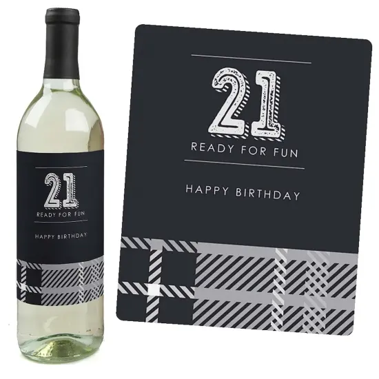Big Dot of Happiness Finally 21 - Birthday Gift For Men - Wine Bottle Label Stickers - Set of 4 {6}