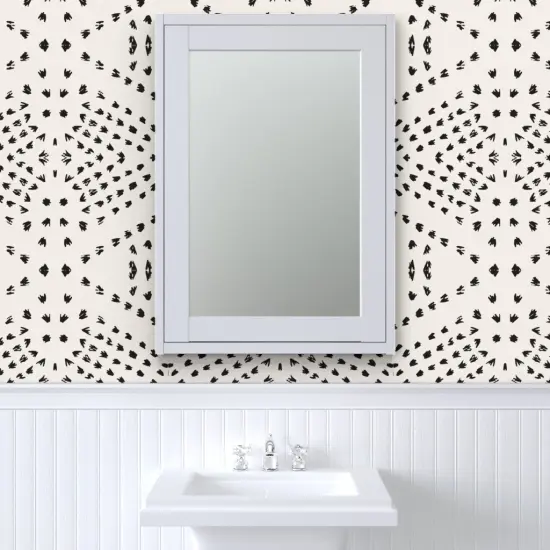 Pre-Pasted Wallpaper 2FT Wide Bohemian Mud Cloth Boho Modern Dots Black And White Farmhouse Custom Pre-pasted Wallpaper by Spoonflower {6}