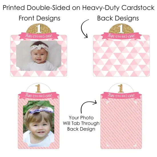 Big Dot of Happiness 1st Birthday Girl - Fun to be One - First Birthday Party Picture Centerpiece Sticks - Photo Table Toppers - 15 Pieces {7}