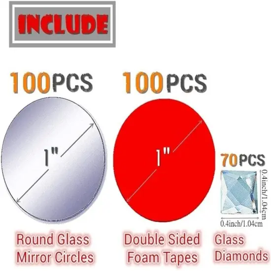 270 Pieces Small 1" Round Glass Mirrors & .4" Diamonds for Crafts Adhesive tape {3}