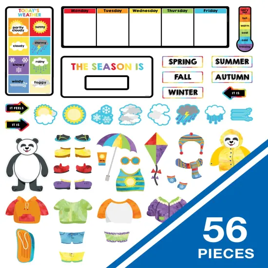 Carson Dellosa 56 pc Bundle of Dress for the Weather Bulletin Board Decorations, Panda Bear With Seasonal Accents and Clothes, Days of the Week Chart, Circle Time Learning Center and Classroom Decor {2}