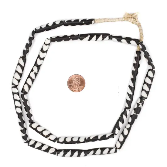 The Bead Chest Batik Bone Beads - Full Strand of Fair Trade African Beads (Tube, Slant Stripe Design) {2}