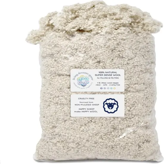 1 LB SUPER DENSE Wool Filler for Stuffing Toys or Pillows, Needle Felting, Blending and Dryer Balls, Premium Fiber Fill. Natural White {1}