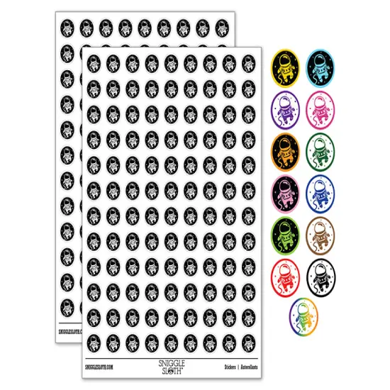 Cute Astronaut in Space with Stars 200+ 0.50" Round Stickers Dark Green {1}