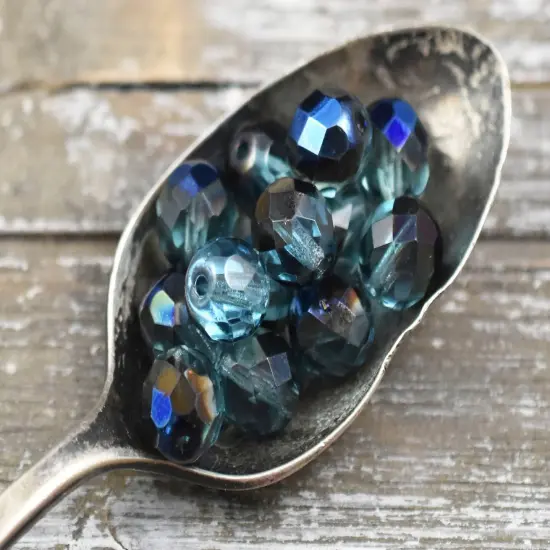 Aquamarine Azuro Fire Polished Round Beads - 6mm, 8mm or 10mm {4}