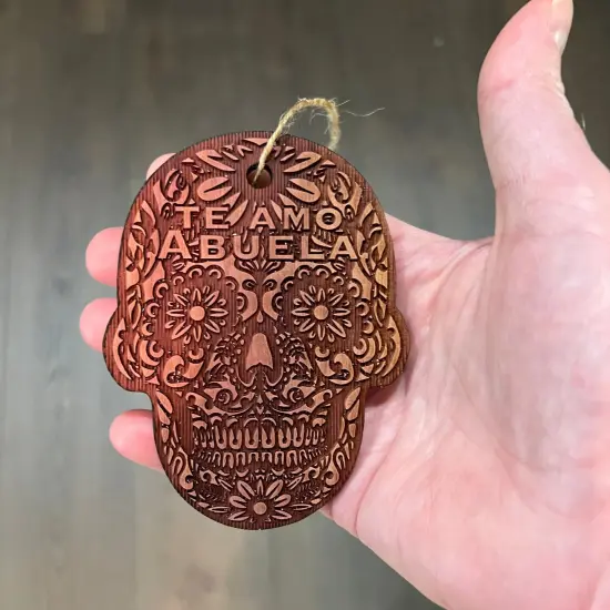 Te Amo Abuela Sugar Skull - Cedar Ornament {4}