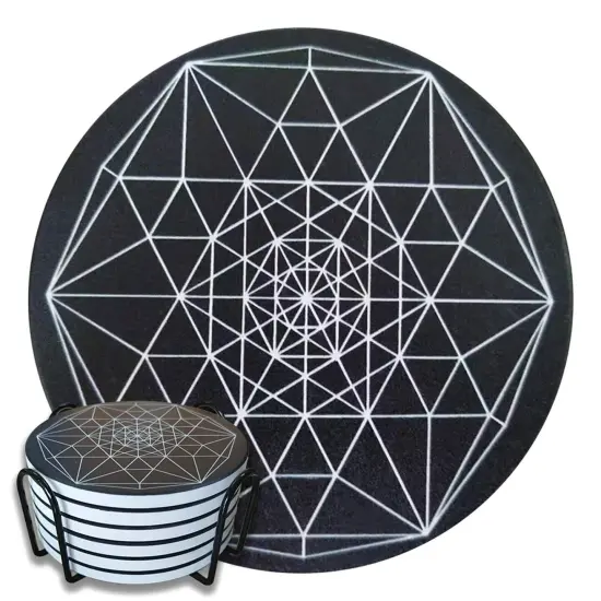 Kitcheniva Absorbent Coaster Set Drink Coffee Cup Pad Black line/6+1 {7}