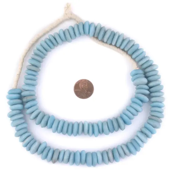 The Bead Chest Ashanti Fair Trade Glass Saucer Beads - African Tribal Ethnic Disk Rondelle Spacers (Baby Blue) {2}