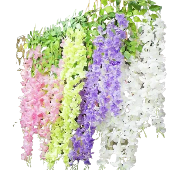 12pcs Artificial Wisteria Vine Garland Fake Flower Plants Garden Hanging Decor Green {2}