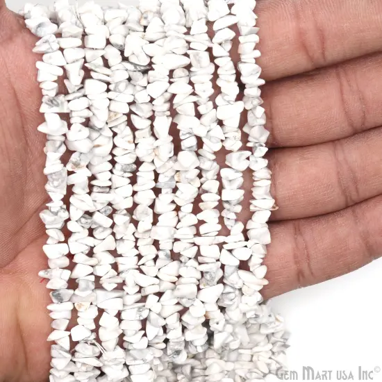Howlite Chip Beads, 34 Inch, Natural Chip Strands, Drilled Strung Nugget Beads, 3-7mm, Polished, GemMartUSA (CHHW-70001) {3}