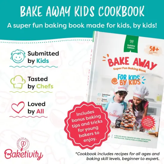 Baketivity 4 in 1 Kids Baking Set Mega Kit - Cake Pop Kit with Stand - Kids Apron and Chef Hat Set - Bake Away Kids Cookbook - Kids Cooking Sets Real Utensils - Kids Baking Kit Gifts for Girls & Boys {5}