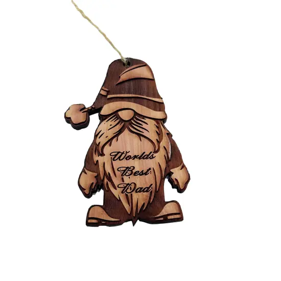 Christmas bearded gnome Worlds Best Dad - Cedar Ornament {1}
