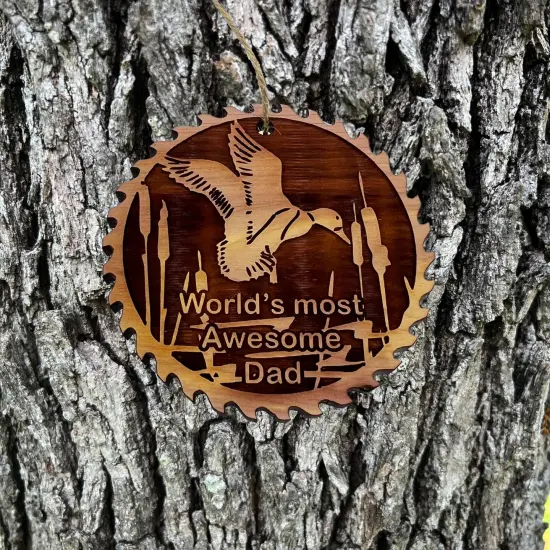 Sawblade with Duck Worlds Most Awesome Dad - Cedar Ornament {2}