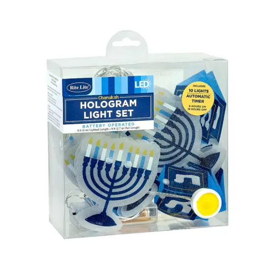 Rite Lite 10-Count Blue and White Battery Operated Hologram Hanukkah Light Set, 6ft White Wire {1}