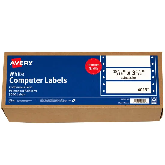 Avery White Computer Labels, 15/16" x 3-1/2", Dot Matrix Labels and Pin-Feed Labels, 5,000 Total (4013) {1}