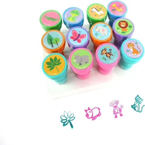 TINYMILLS 12 Pcs Safari Jungle Animals Stamp Kit for Kids Self Inking Stamps {2}