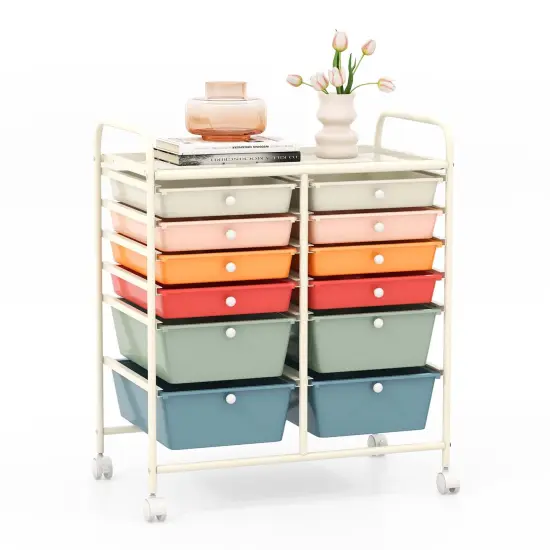 Costway 12 Drawers Rolling Cart Storage Mutlicolor Scrapbook Paper Studio Organizer Bins {10}