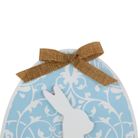 Northlight Easter Egg with Bunny and Burlap Bow Wooden Wall Decoration - 9.5" - Blue {7}