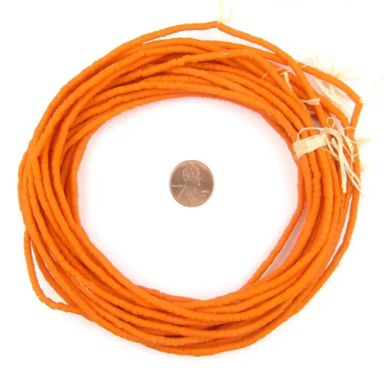 The Bead Chest Ghana Sandcast Beads - Full Strand of African Powder Glass Beads (3mm, Tangerine Orange) - Single 26" Strand {2}