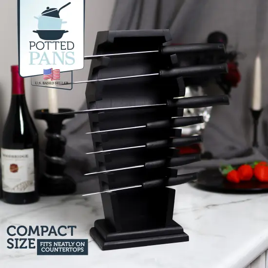 Potted Pans Spooky Kitchen Coffin Shelf Knife Block - Gothic 7 Blade Knife Stand {2}