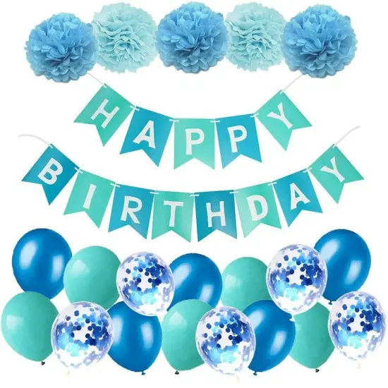 Hot Happy Birthday Decoration Multiple Color Banner Balloons Set Party Supplies Paper blue {1}